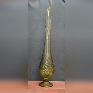 Vintage MCM Fenton Avocado Green Footed Pedestal Hobnail Swung Vase 25" Tall